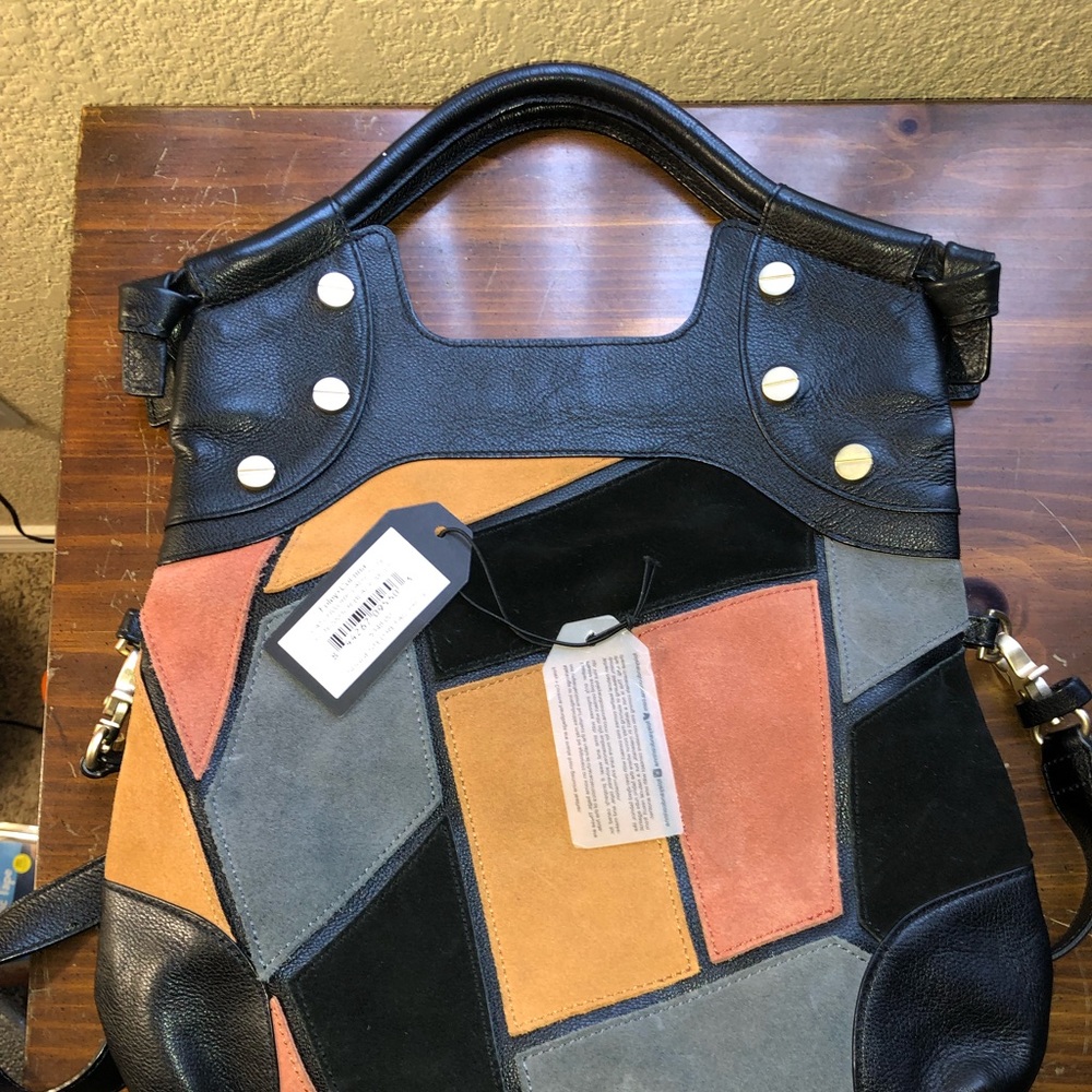 Foley and Corinna leather and suede patchwork